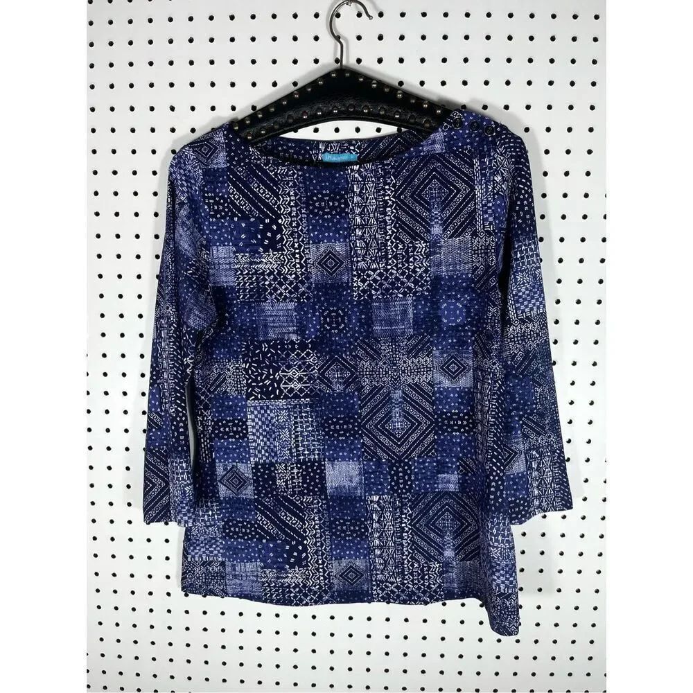 J.McLaughlin Catalina Cloth patchwork print blouse size M